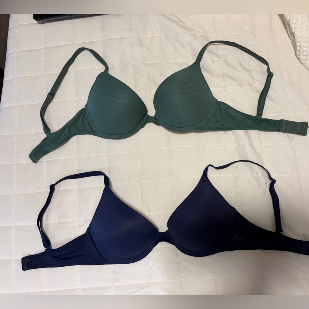 PINK Push-up bra size 32C, one green and one navy